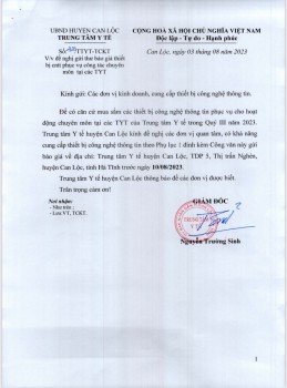 Thư gửi báo giá thiết bị CNTT phục vụ công tác chuyên môn tại các Trạm Y tế