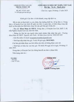 đề nghị gửi thư báo giá