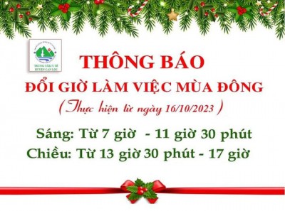 Trung tâm Y tế huyện Can Lộc trân trọng thông báo thời gian làm việc mùa đông