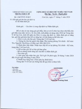 Thông báo gửi thư báo giá dịch vụ tư vấn thẩm định giá