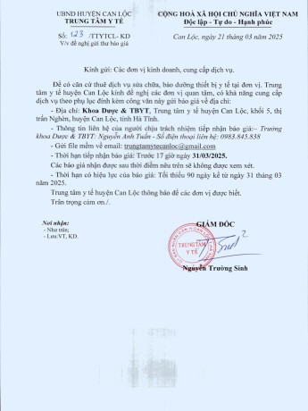 Đề nghị thư báo giá dịch vụ sửa chữa máy điện xung