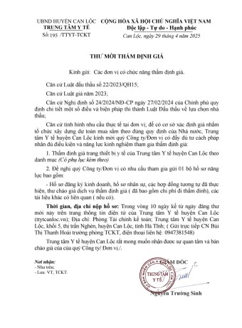 Thư mời thẩm định giá