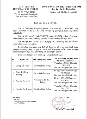 Cập nhật danh sách đăng ký thực hành khám, chữa bệnh