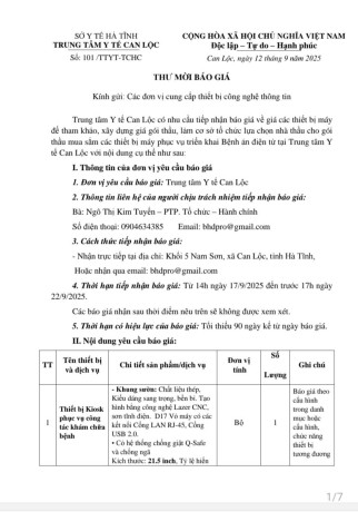 Thư mời báo giá