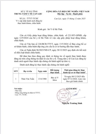 Danh sách đăng ký thực hành khám, chữa bệnh.