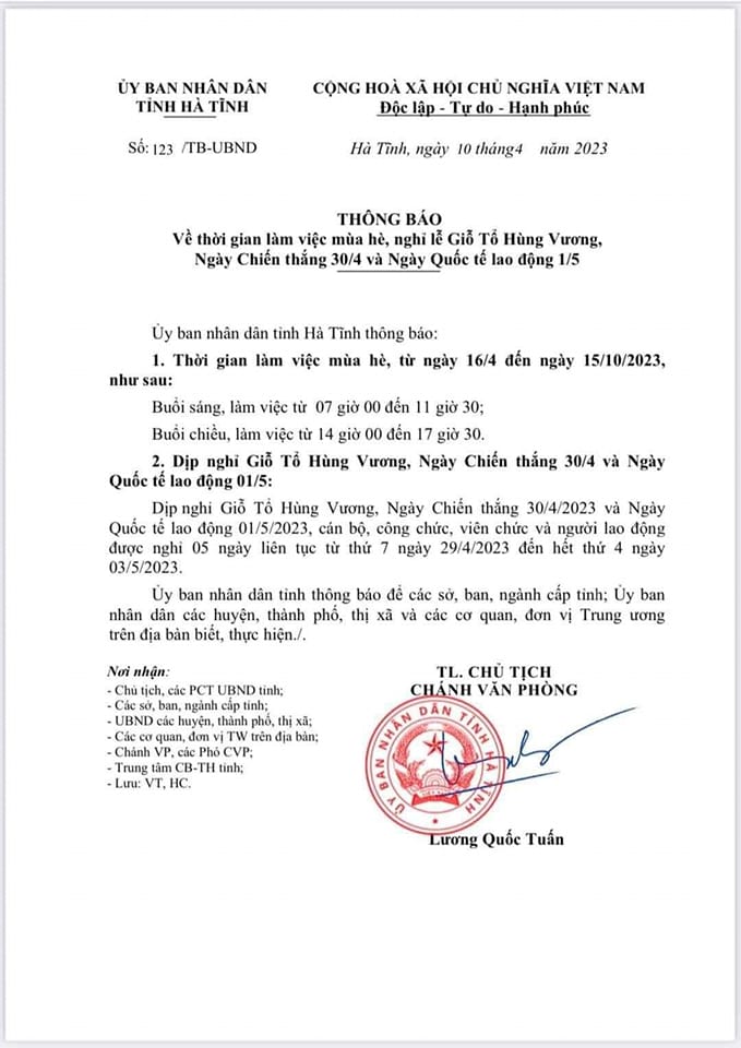 thong bao nghỉ lễ