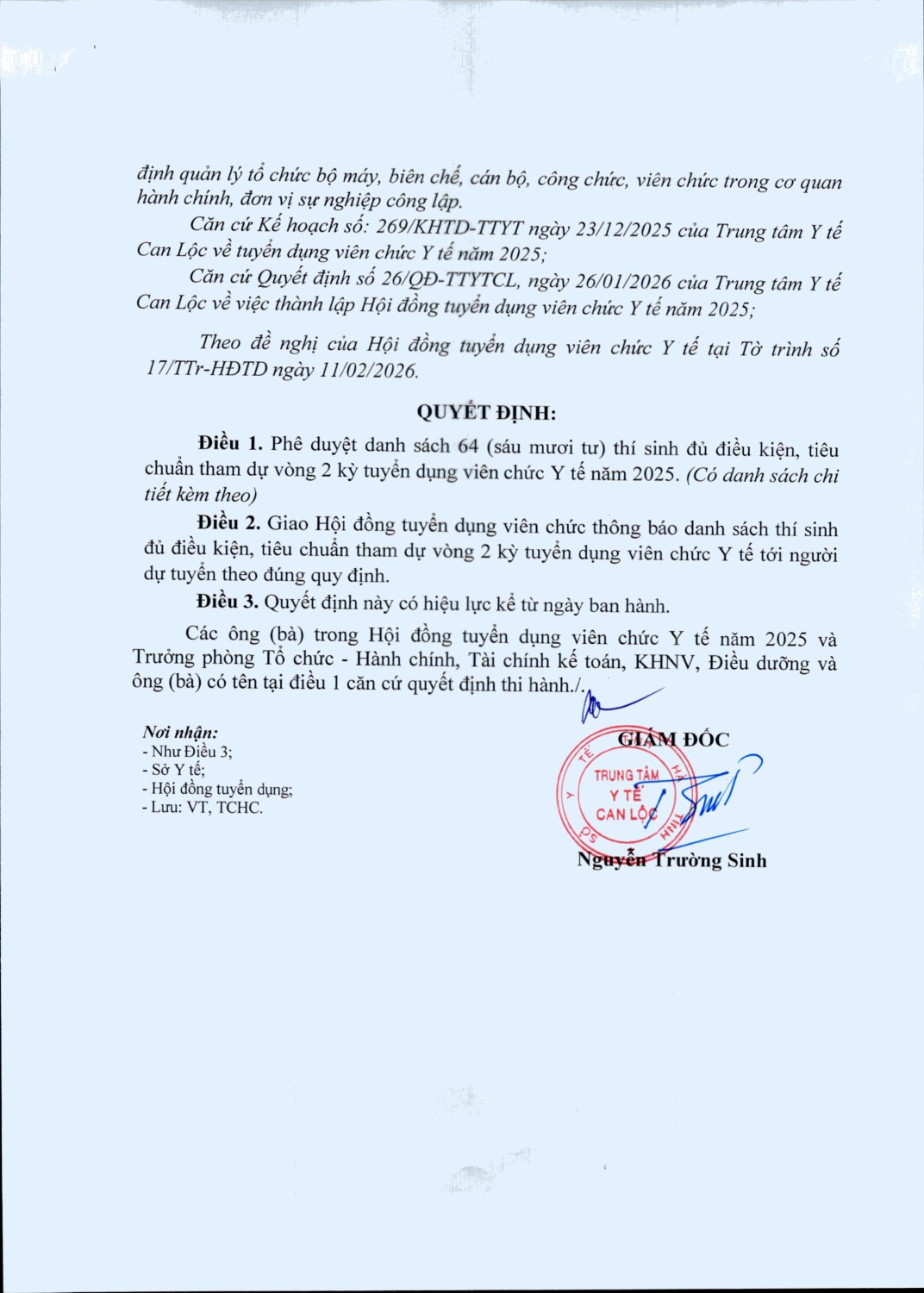 62 quyet dinh ve viec phe duyet danh sach thi sinh du dieu kien tieu chuan tham du tuyen vien chuc hình ảnh 1